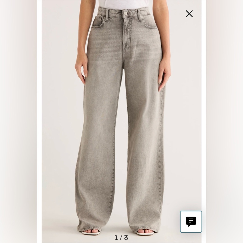 Good American Good Ease Relaxed Wide Leg Jeans in washed black
